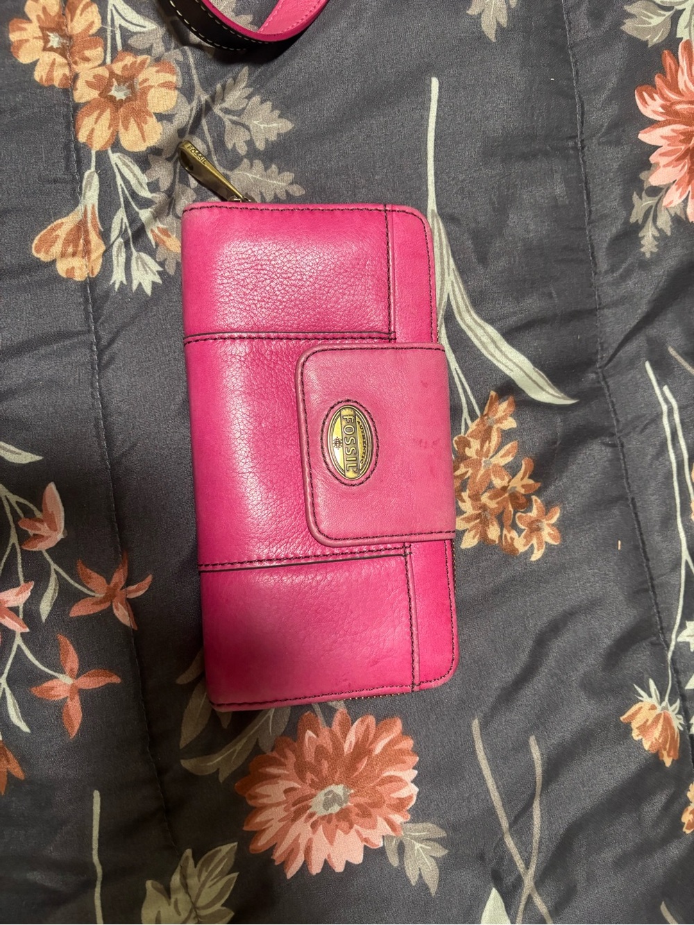Fossil Hot Pink Leather Card Holder Wallet